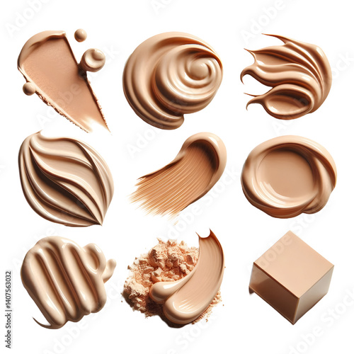 collection of Creamy light beige foundation smudge on white background