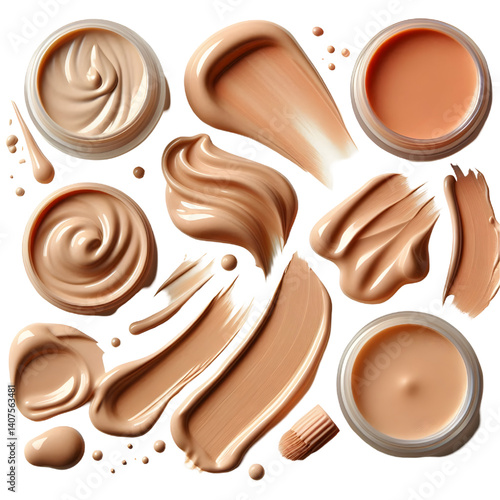 collection of Creamy light beige foundation smudge on white background