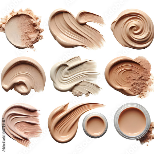 collection of Creamy light beige foundation smudge on white background