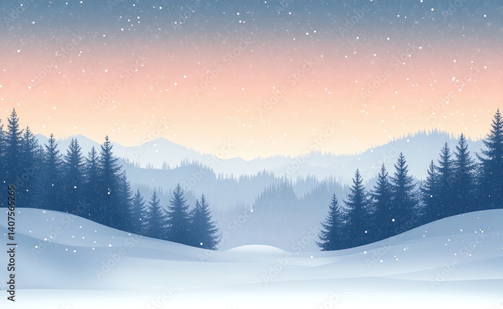 custom made wallpaper toronto digitalWinter Landscape Soft Snowfall Serene Forest Hills Pastel Colors Tranquil Beauty