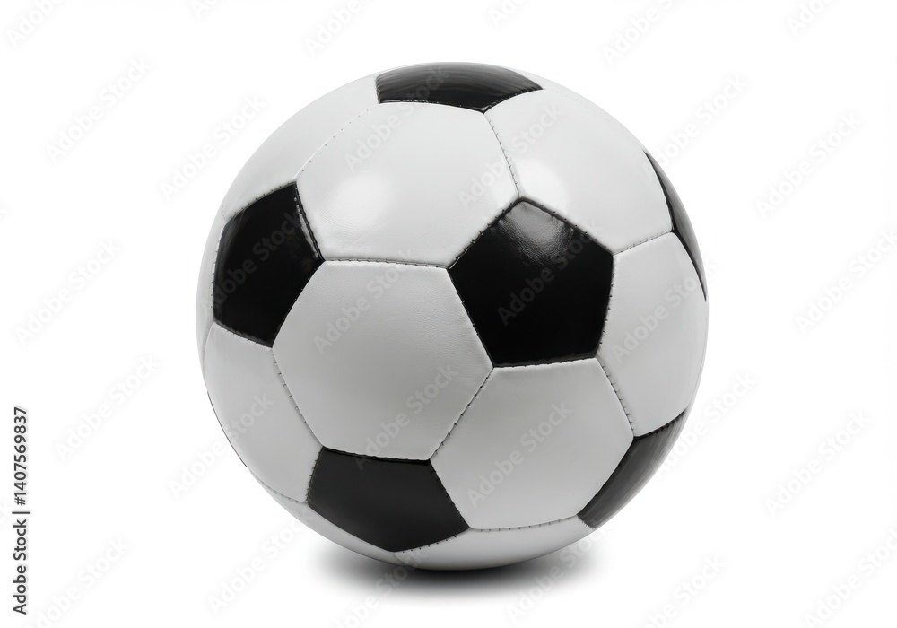 A classic black and white soccer ball isolated on a plain white background in a studio shot A classic black and white soccer ball isolated on a plain white background in a studio shot