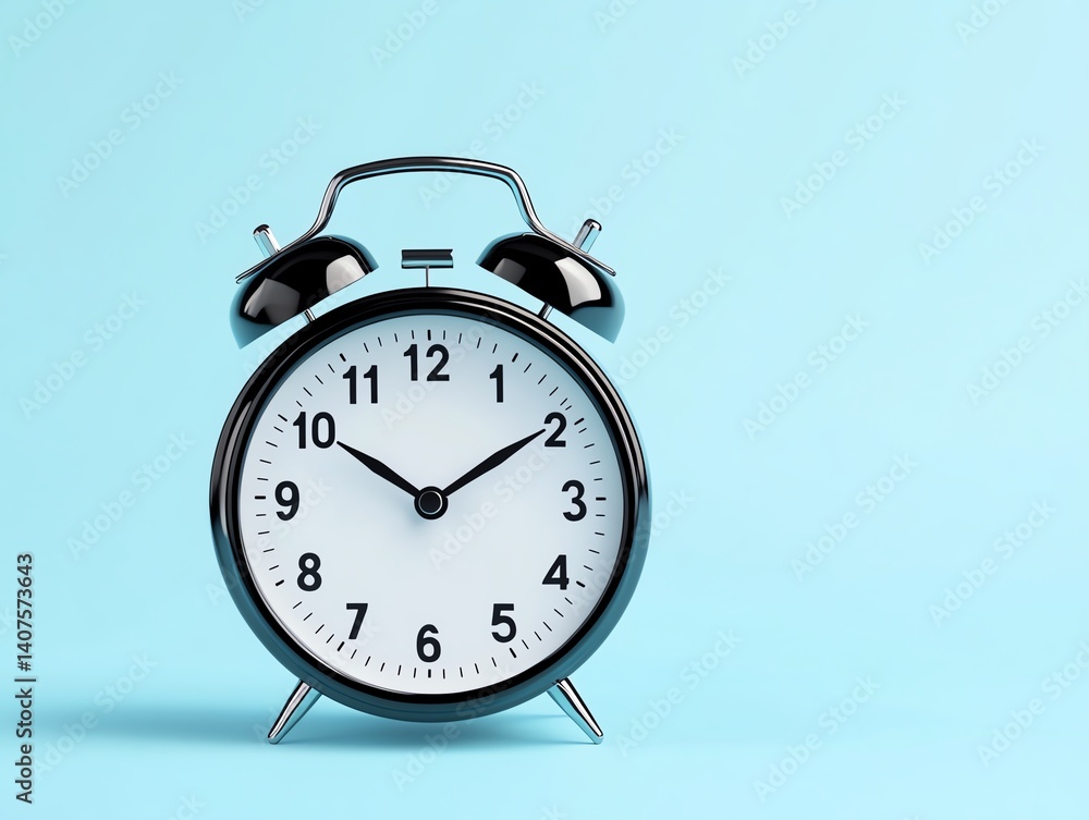 Alarm clock with bold numbers, checklist notebook, and monthly calendar on vibrant blue Alarm clock with bold numbers, checklist notebook, and monthly calendar on vibrant blue