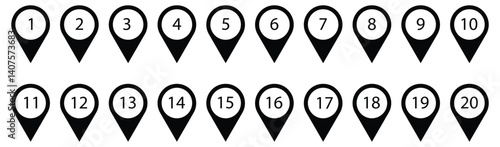 Location pin icon set, with number set of Vector illustration. 