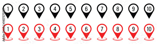 Location pin icon set, with number set of Vector illustration. 