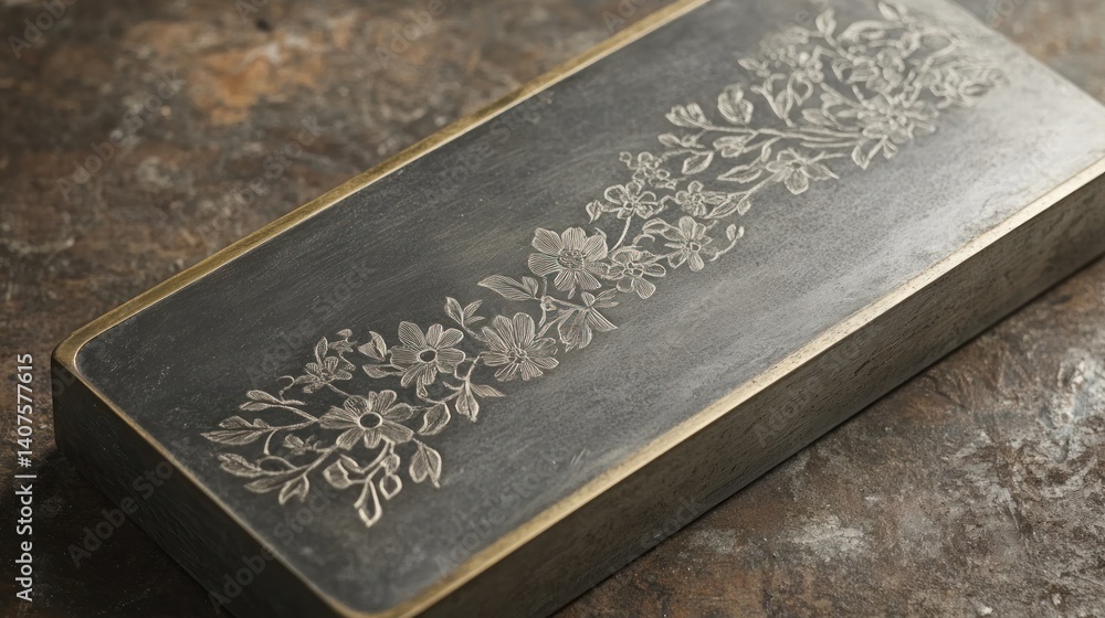 Fototapeta premium Engraved Floral Box on Dark Wood