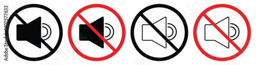 Set of No sound sign vector set for UI designs of Vector illustration.