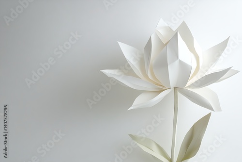 White Paper Lotus Flower on White Background for art, crafts, design, or origami projects