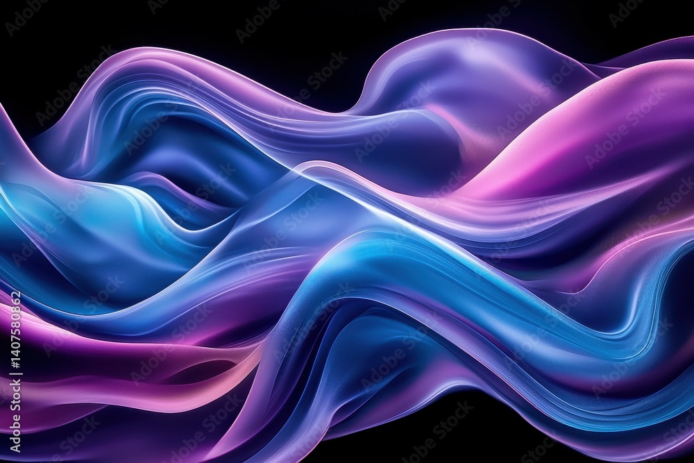 Obraz premium Colorful abstract waves in vibrant shades of purple and blue on a dark background.