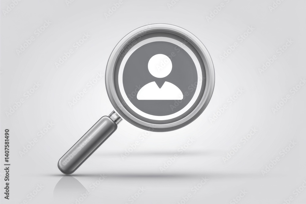A clean line drawing of a magnifying glass over a single user icon A clean line drawing of a magnifying glass over a single user icon