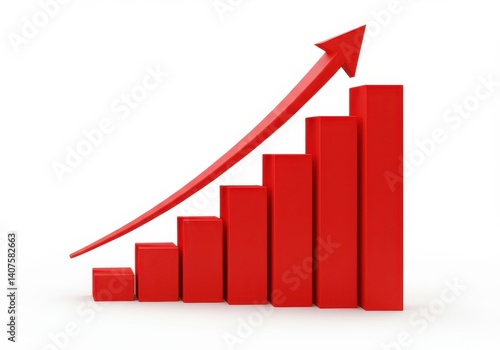 A red bar graph showing an upward trend with a red arrow pointing upwards on a white background Free Download A red bar graph showing an upward trend with a red arrow pointing upwards on a white background - GFXLoad