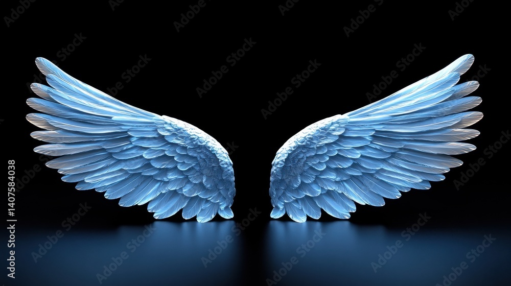 Obraz premium Beautiful pair of blue wings spread open against a black background evoking a sense of freedom and elegance