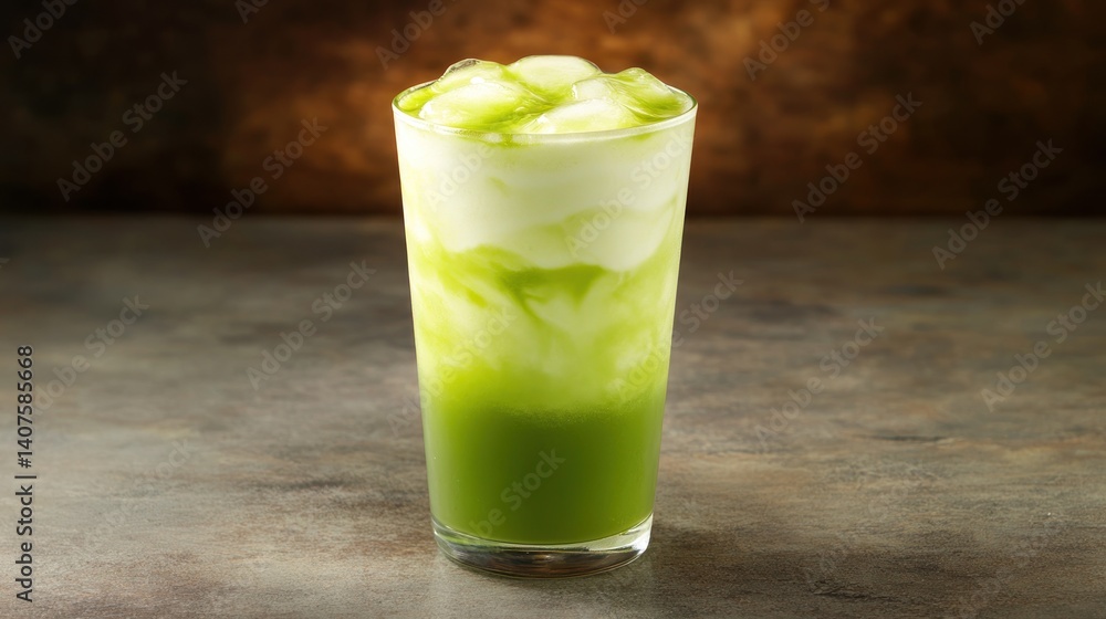 Iced Matcha Milk Drink on a Stone Surface Iced Matcha Milk Drink on a Stone Surface