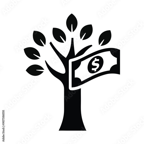 Tree with Dollar Bill and Leaves Growing Concept on Transparent BG