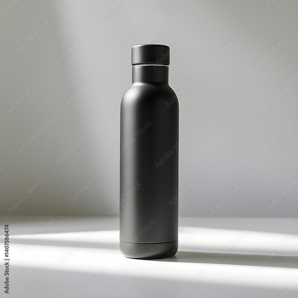 A modern stainless steel refillable bottle, featuring a sleek polished finish. A modern stainless steel refillable bottle, featuring a sleek polished finish.