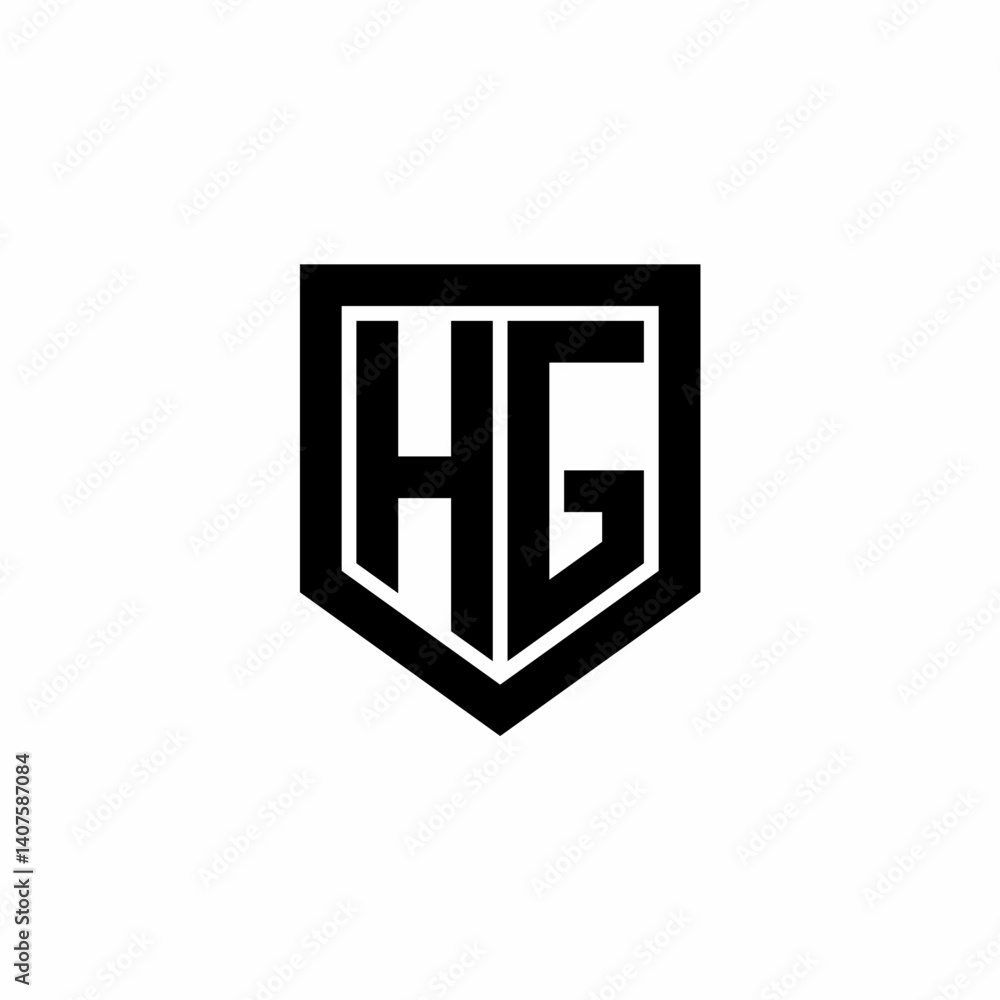 Initial monogram logo design HG isolated frame shield vector Initial monogram logo design HG isolated frame shield vector