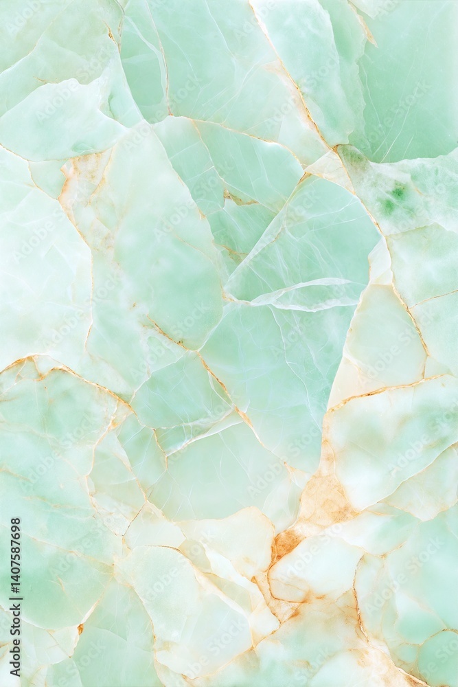 Fototapeta premium Light Green Marble Background with Golden Veins and Cracked Texture