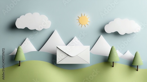 Crisp A4 landscape template scene with envelope and morning sun, ideal for presentation