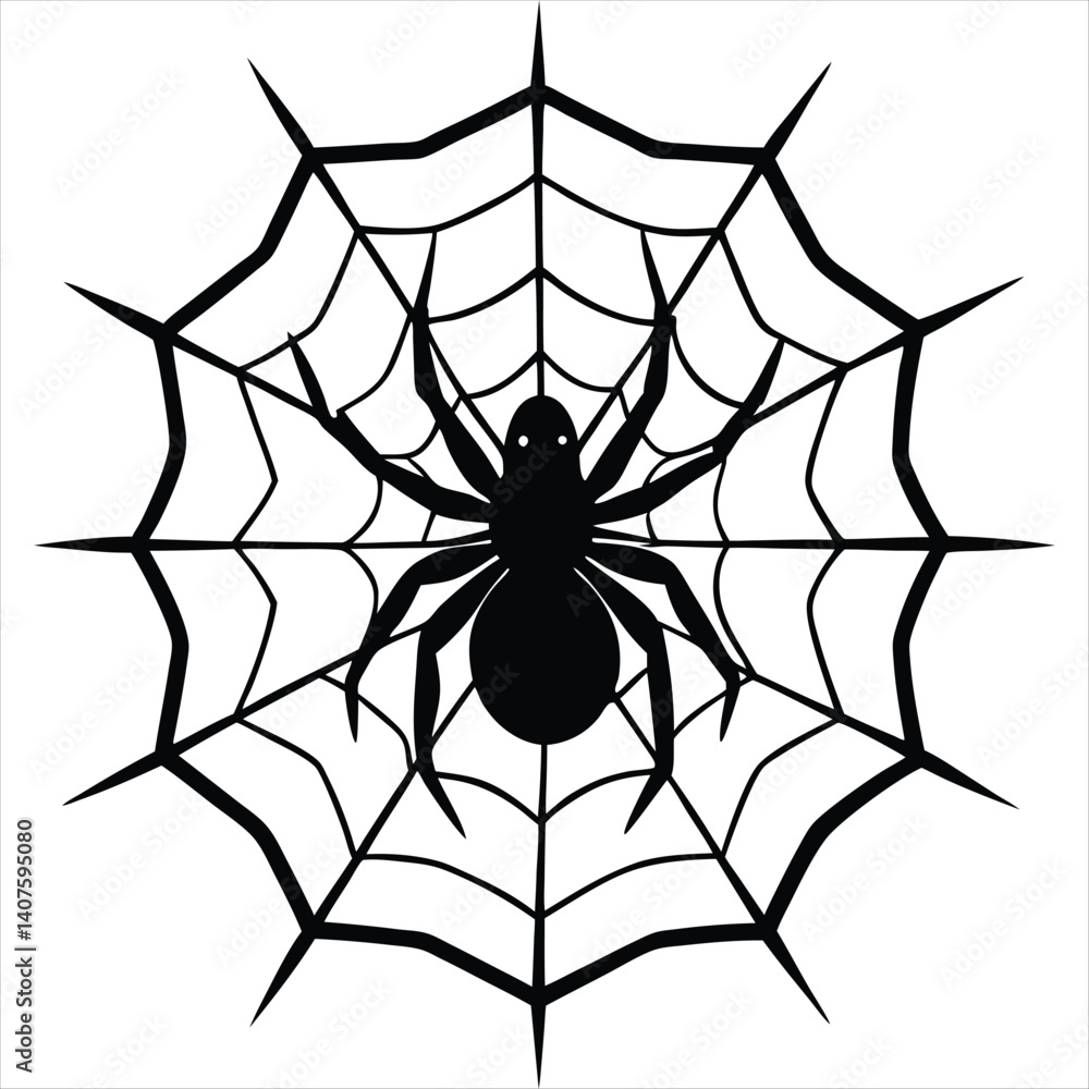 Fototapeta premium Spider and Spiderweb silhouette vector isolated on white background