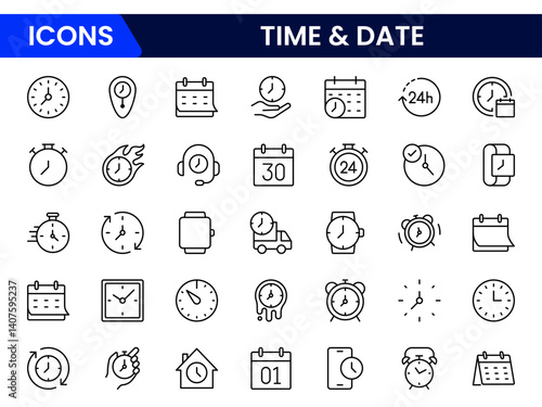 Time icon set. Timer, alarm, schedule, hourglass, clock icons. Solid icon collection.