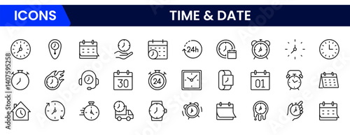 Time icon set. Timer, alarm, schedule, hourglass, clock icons. Solid icon collection.