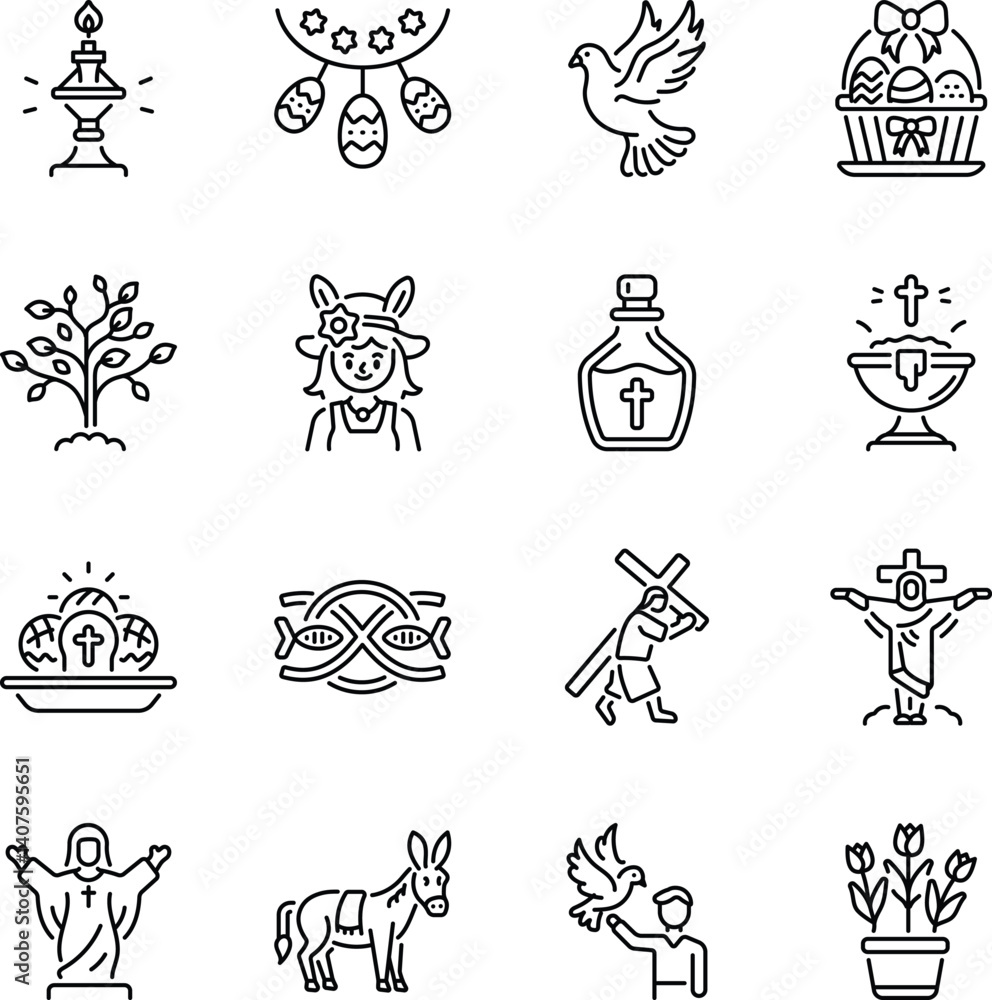 Fototapeta premium Bundle of Linear Style Easter Festival Icons
