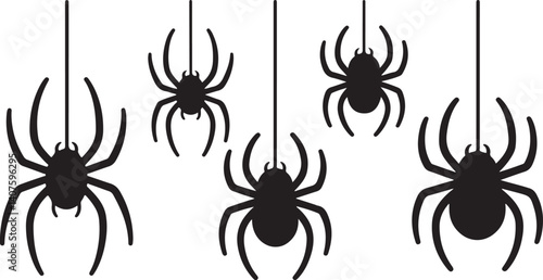 Spider Silhouette Vector Art, Hanging Halloween Illustration, Spooky Web Design, Horror Nature Icons