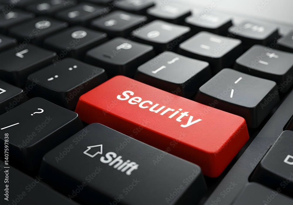 Bold Red 'Security' Key on Modern Black Keyboard. Bold Red 'Security' Key on Modern Black Keyboard.