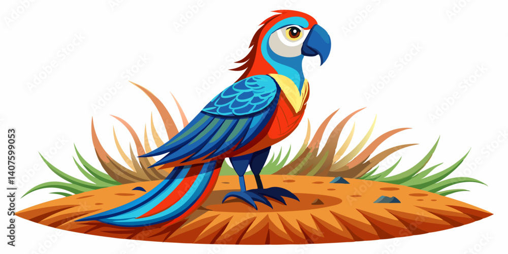 Fototapeta premium Realistic Parrot Standing on Grass with Intricate Feather Pattern