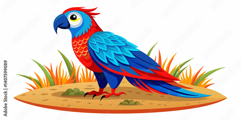 Obraz premium Realistic Parrot Standing on Grass with Intricate Feather Pattern