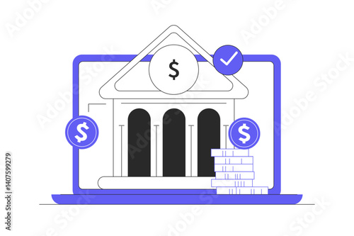 Online banking, internet payments, money transactions. Bank e-commerce investment. Digital online wallet. Flat Cartoon Vector Illustration, icon. Stylish abstract design landing page
