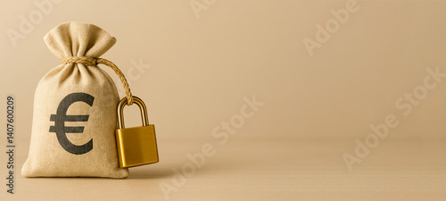 Obraz na płótnie Bag with the euro symbol, locked. Financial protection, savings security, investment security and economic stability. w salonie