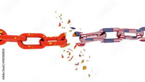 Obraz na płótnie commercial war china usa ameriaca flags and chain broken - 3d rendering w salonie