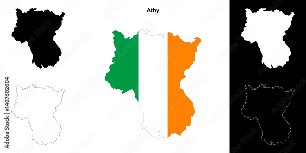 Fototapeta premium Athy district blank outline map set