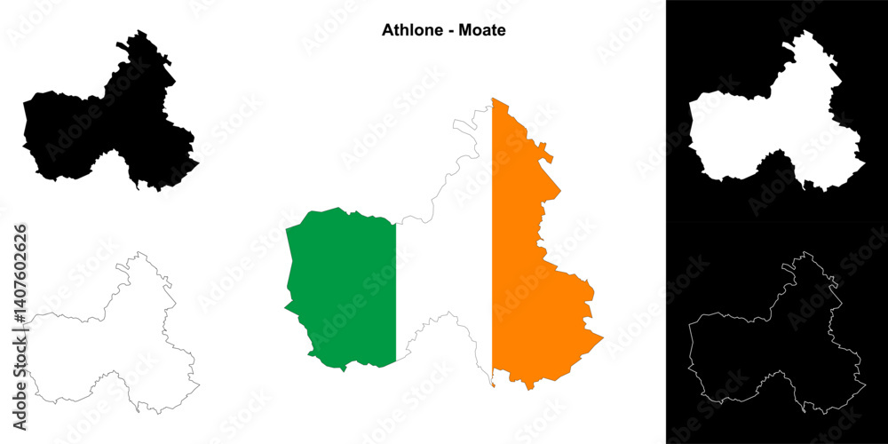 Obraz premium Athlone - Moate district blank outline map set