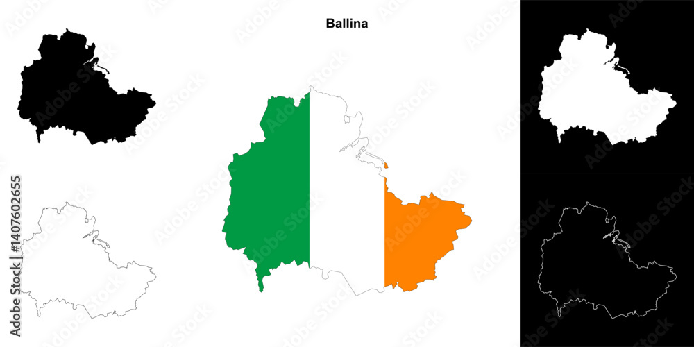 Fototapeta premium Ballina district blank outline map set