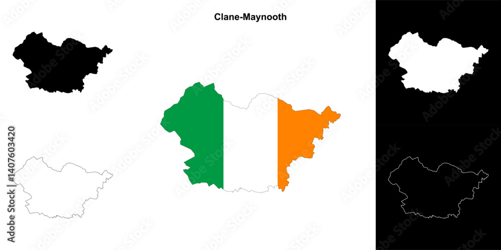 Fototapeta premium Clane-Maynooth district blank outline map set