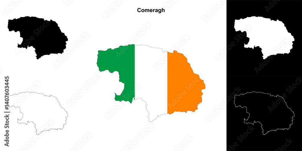 Fototapeta premium Comeragh district blank outline map set