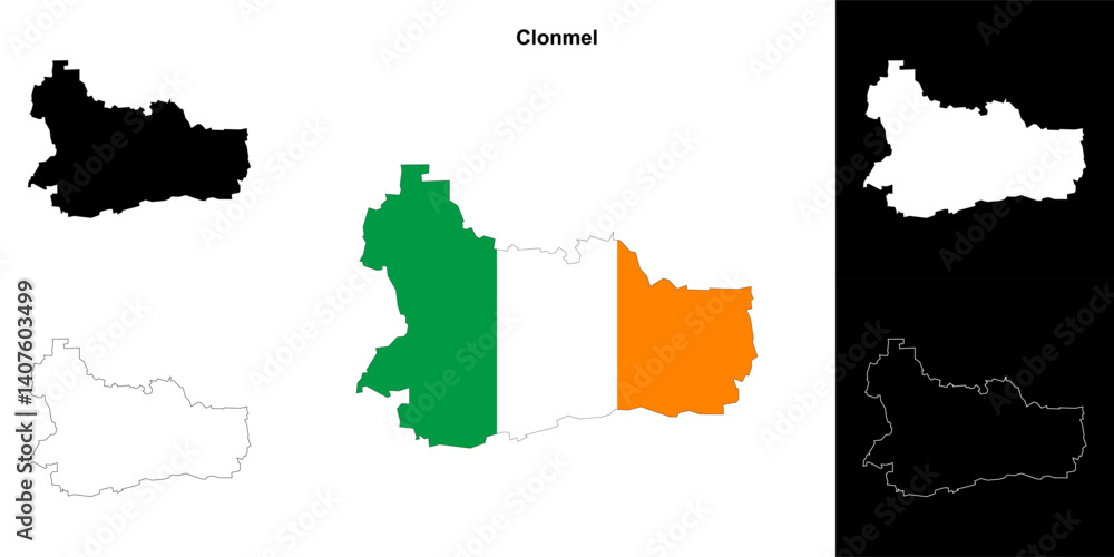 Fototapeta premium Clonmel district blank outline map set