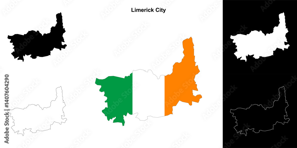 Fototapeta premium Limerick City district blank outline map set