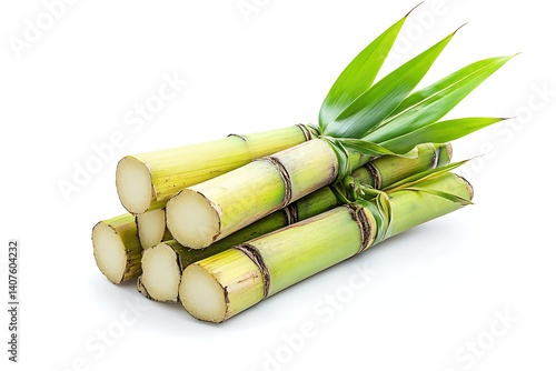 A bunch of fresh green sugarcane isolated on a white background