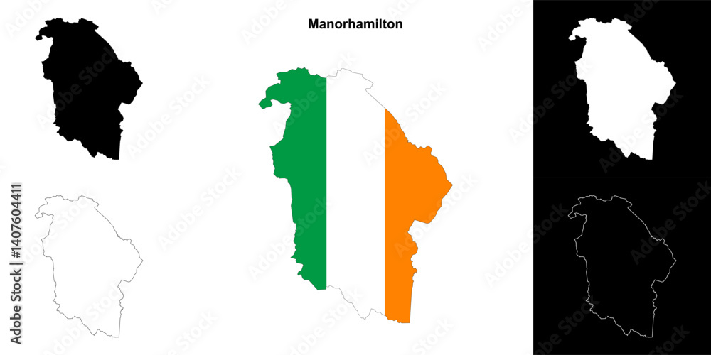 Fototapeta premium Manorhamilton district blank outline map set