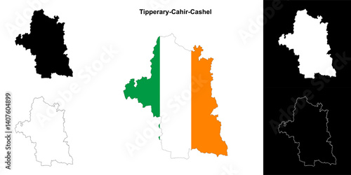 Tipperary-Cahir-Cashel district blank outline map set