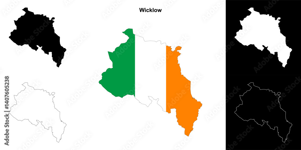 Obraz premium Wicklow district blank outline map set