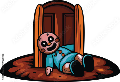 scary wooden doll vector illustration on a white background, creepy doll vector art