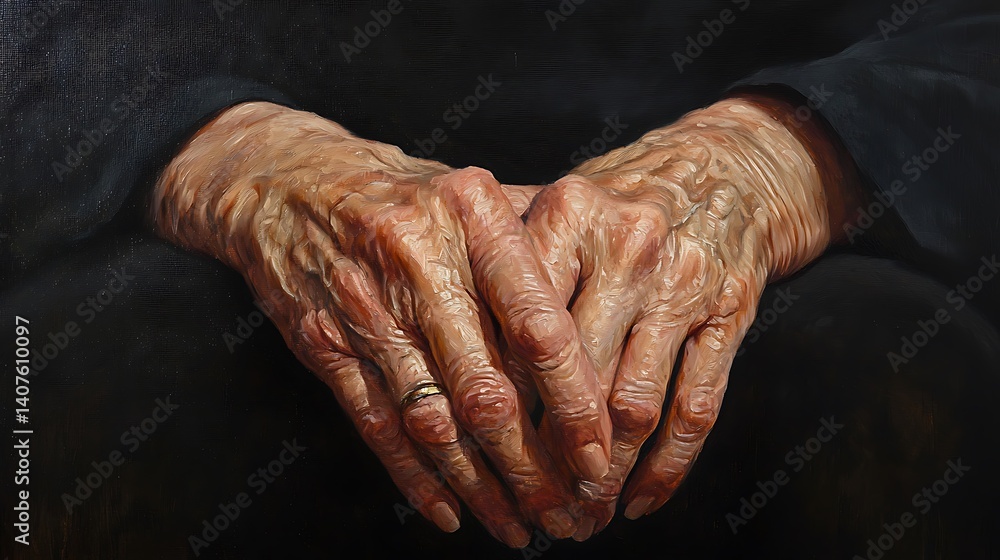 Fototapeta premium Detailed Close-Up of Elderly Hands with Characterful Wrinkles and Longevity Marks