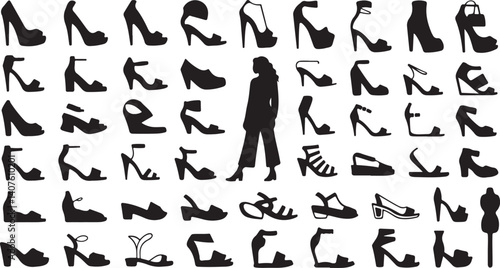 Silhouette Women Fashion Shoes High Heels Boots Sandals Vector Collection