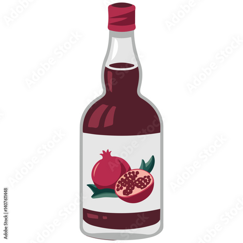 pomegranate juice bottle fresh fruit isolated vector illustration on white background