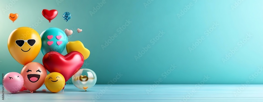 Fototapeta premium Colorful balloons with expressive faces create a cheerful and playful atmosphere.
