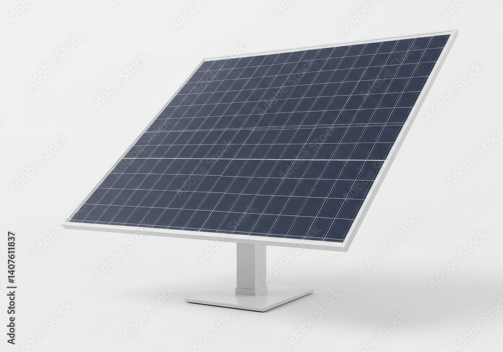 Isolated solar panel on a white stand against a plain white background in studio lighting Isolated solar panel on a white stand against a plain white background in studio lighting
