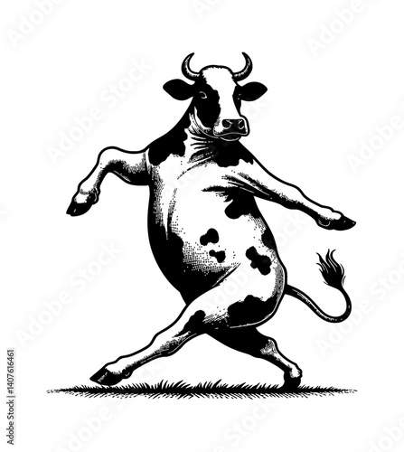 Funny Cow and Bull Dancing Salsa Together with Happy Expression in Cartoon Illustration